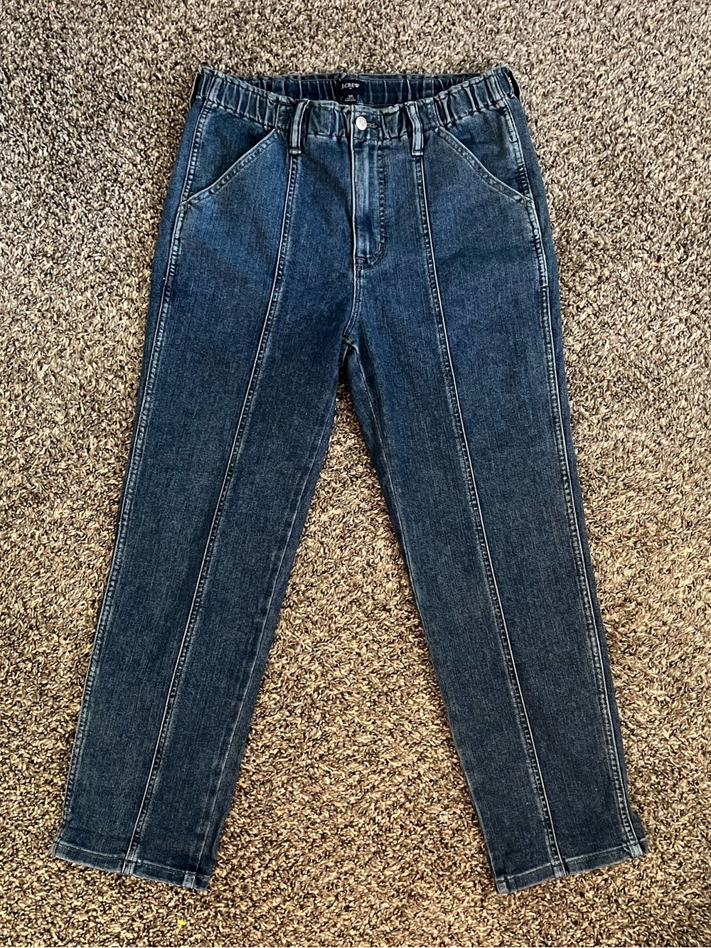 JCrew blue high-waisted straight-leg elastic stretch waist denim jeans comfort
